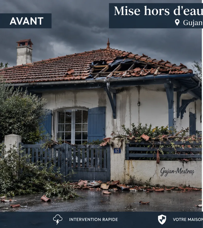 Toiture bâchée en urgence après une tempête à Gujan-Mestras